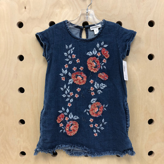 Denim Embroidered Floral Dress