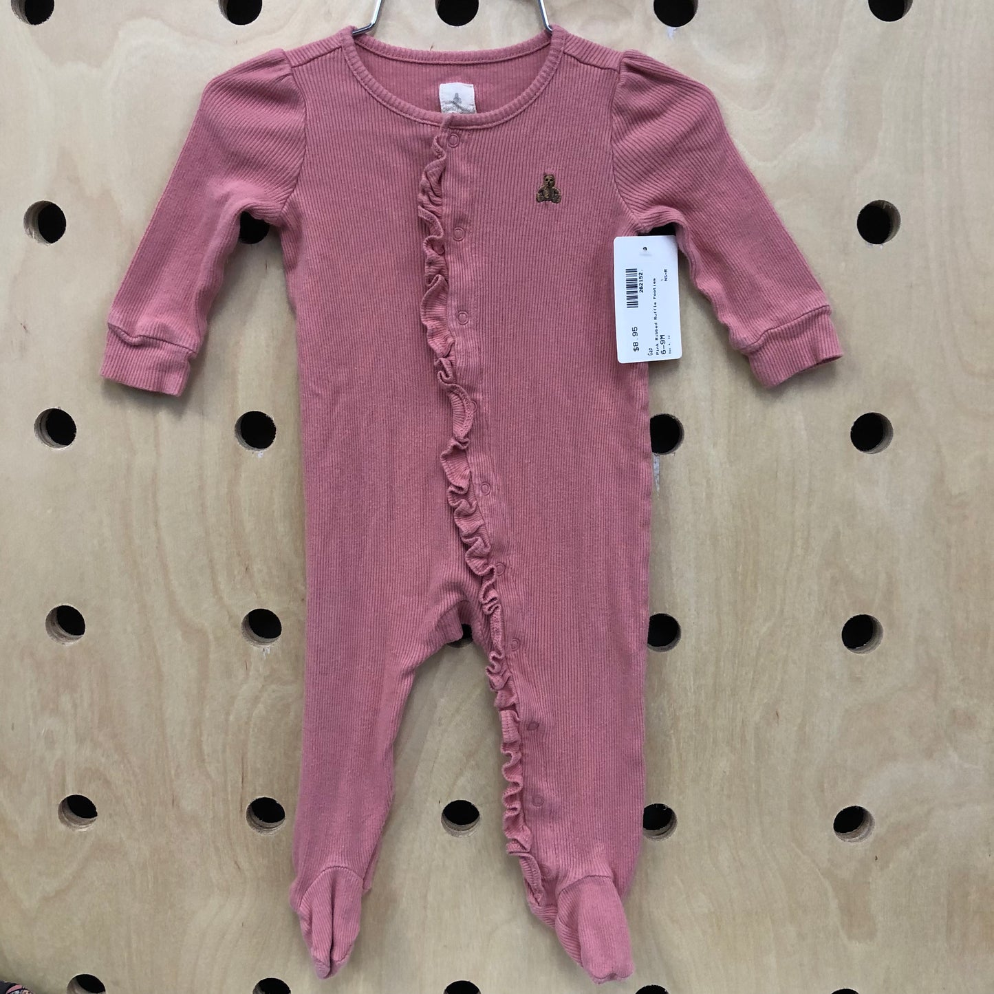 Pink Ribbed Ruffle Footies