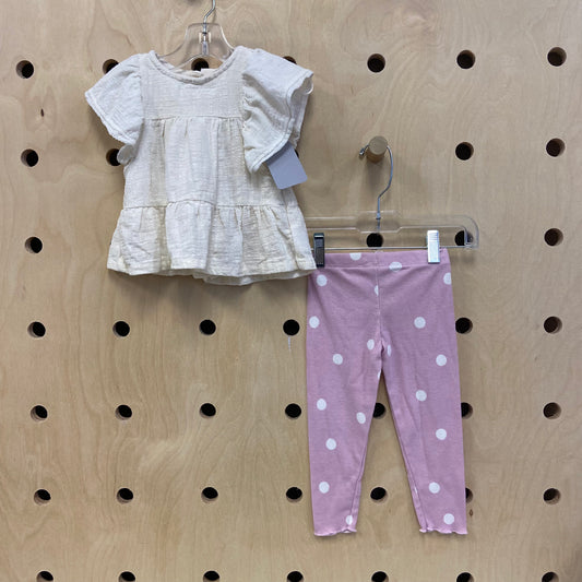 Cream Top + Pink Ribbed Leggin