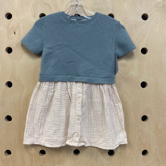 Blue + Cream Knit Gauze Dress