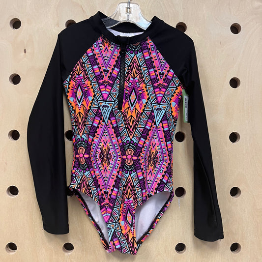 Black Colorful Printed Swimsuit
