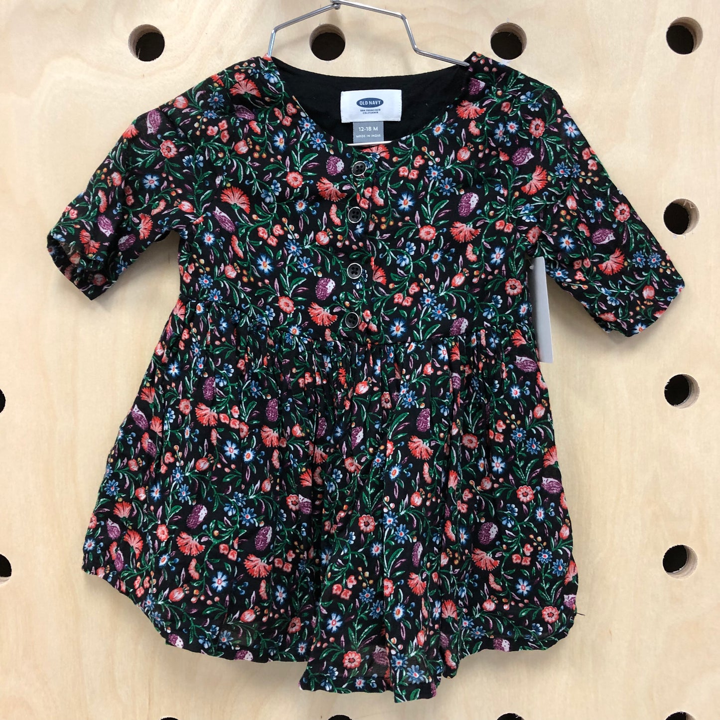 Black Floral Henley LS Dress