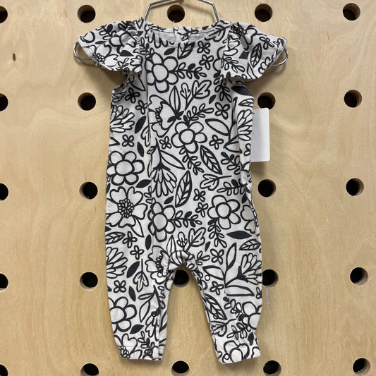 Cream+Black Floral Romper
