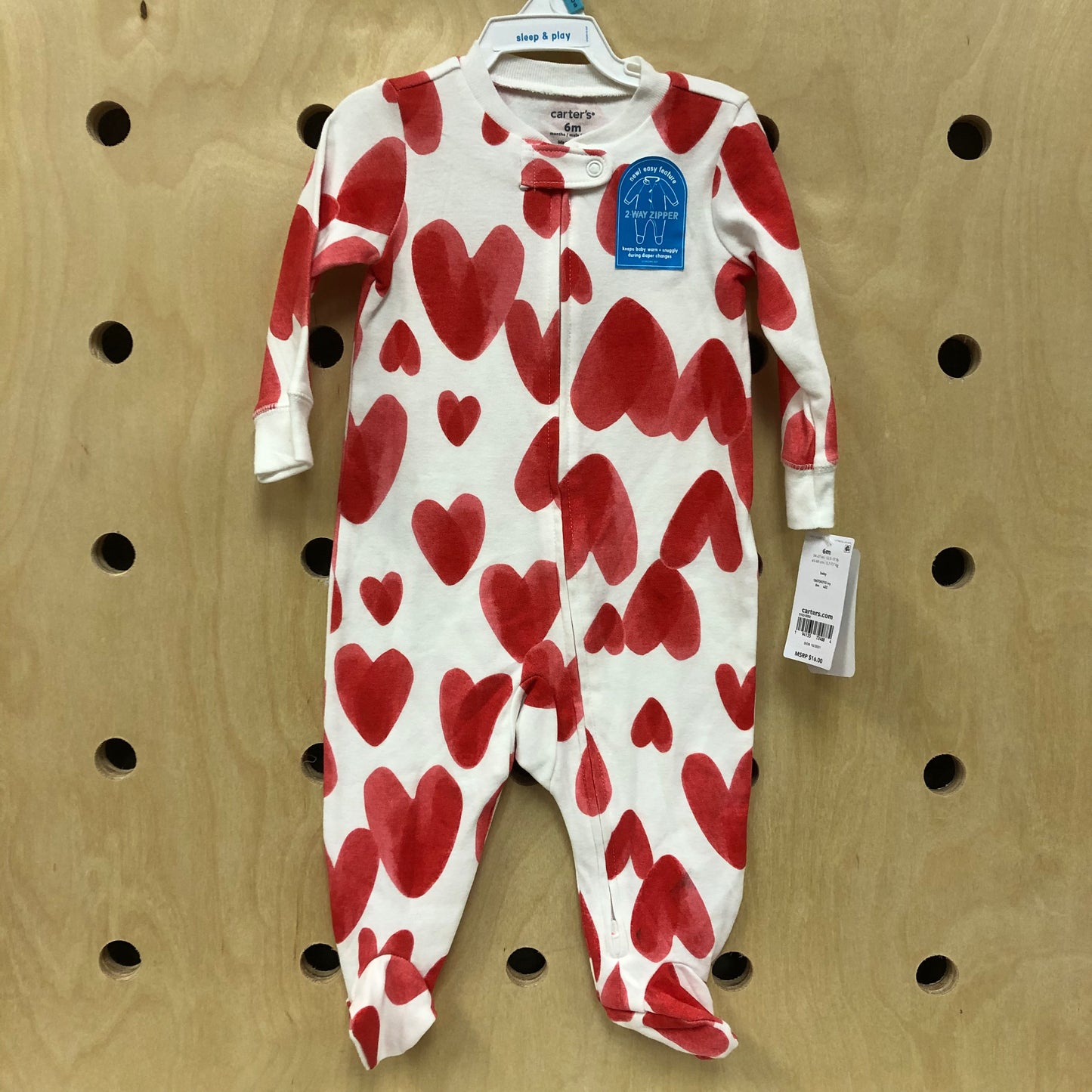 White + Red Hearts Footies NEW