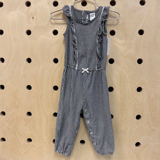 B+W Striped Button Back Romper