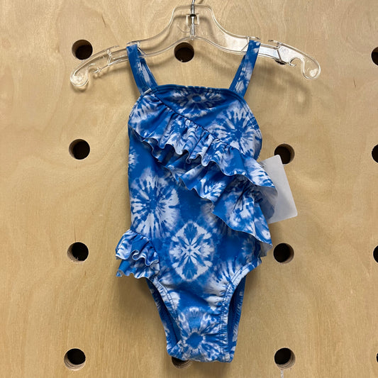 Blue Tie Dyed Ruffle 1pc Swim