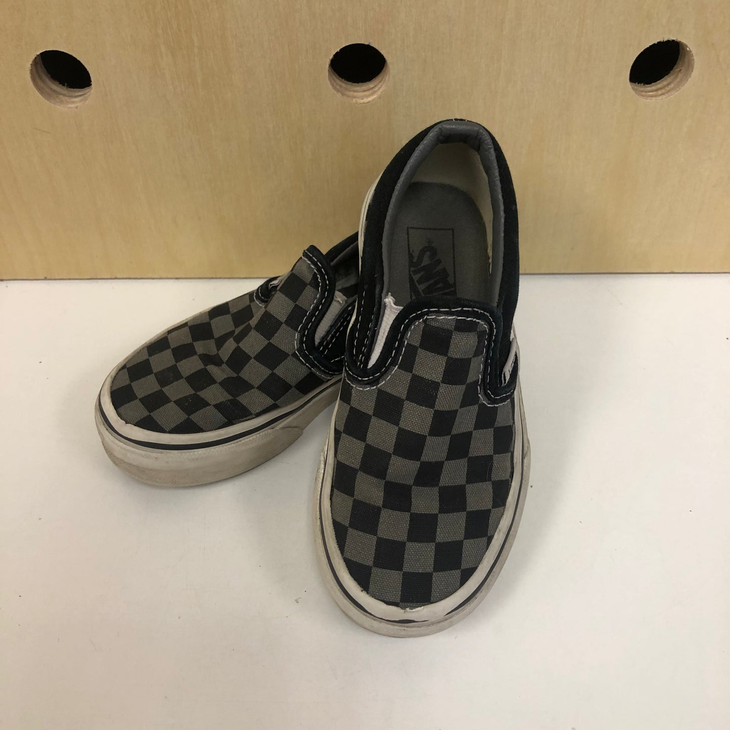 Black+Grey Checkered Slip Ons