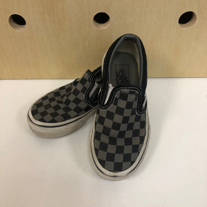 Black+Grey Checkered Slip Ons