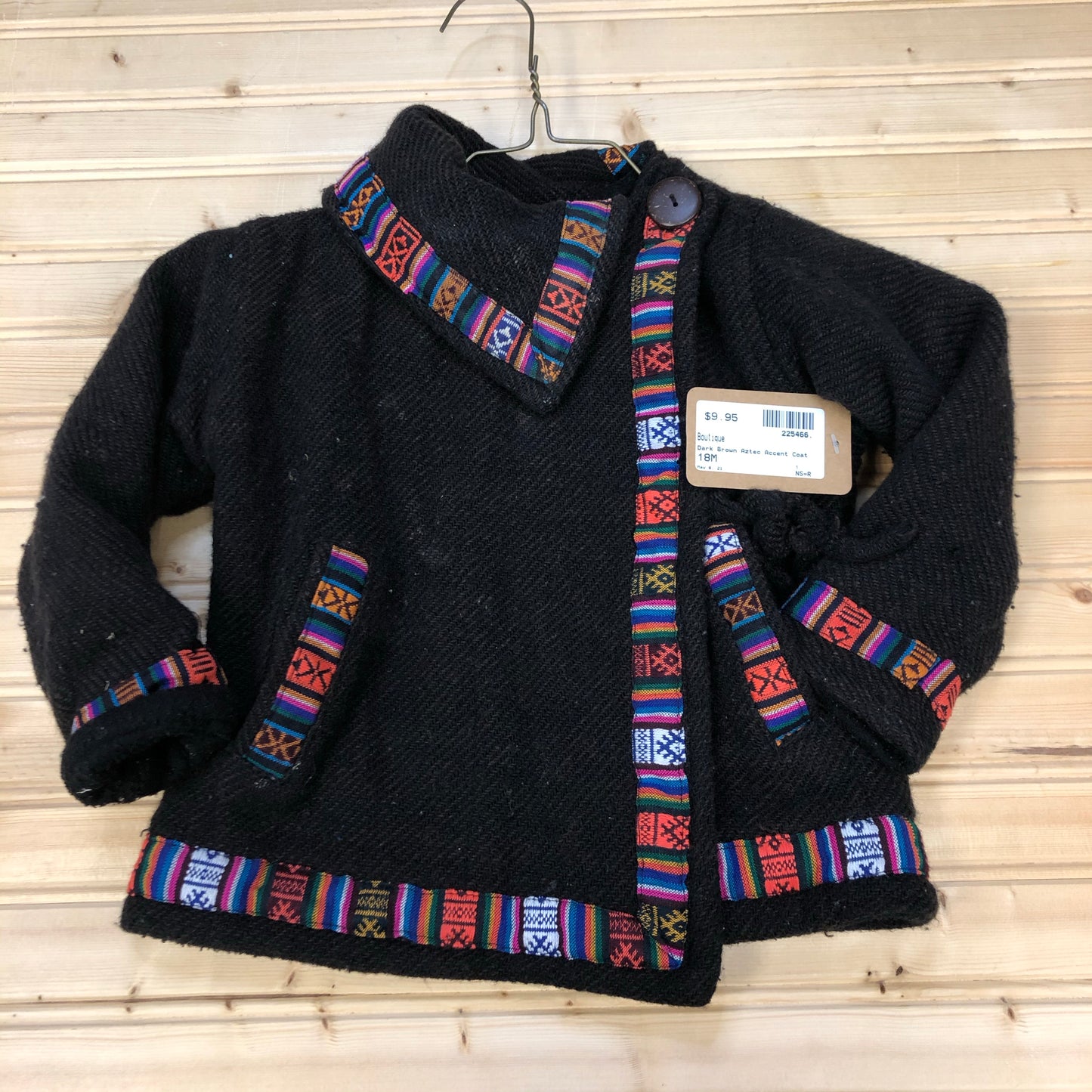 Dark Brown Aztec Trim Wrap Sweater