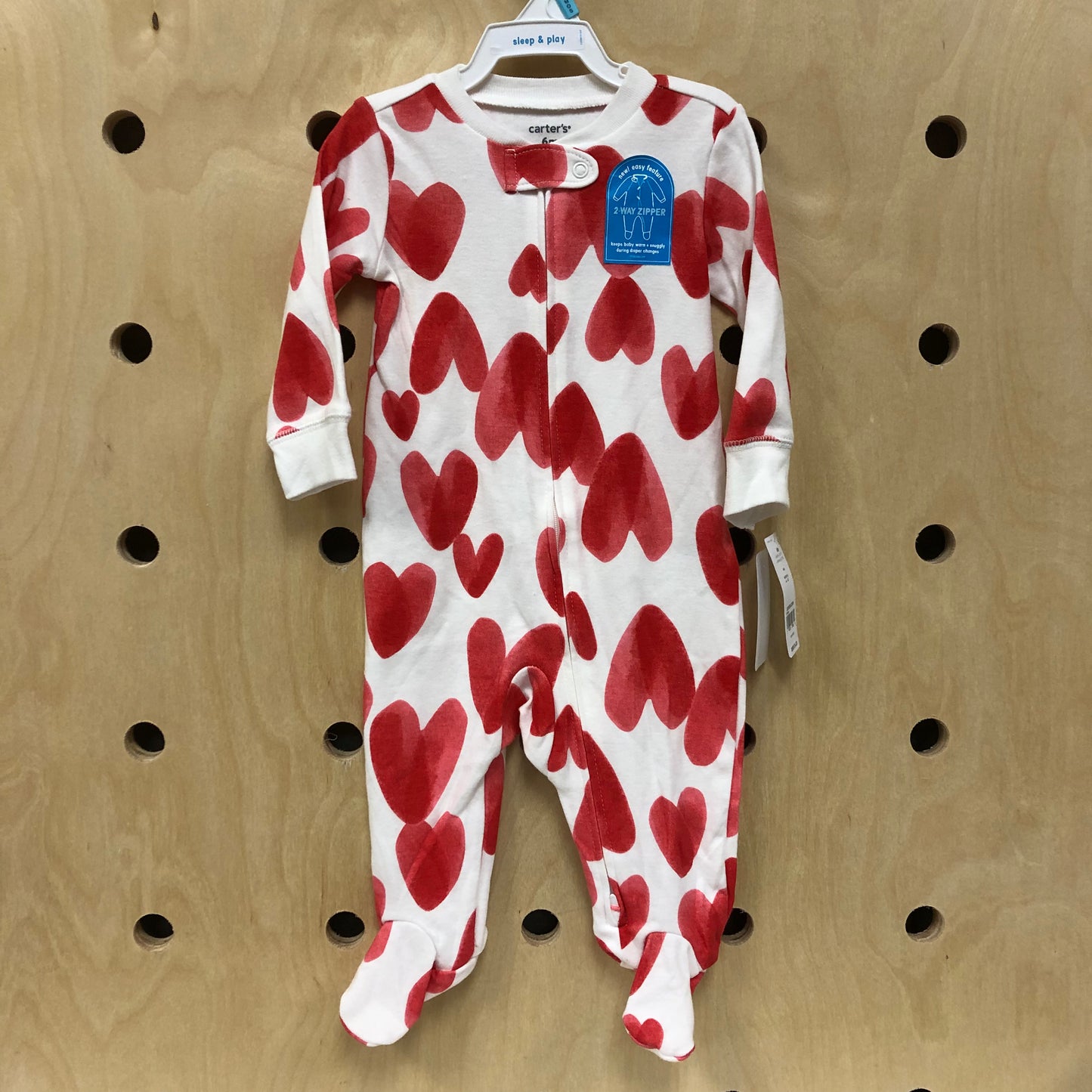 White + Red Hearts Footies NEW