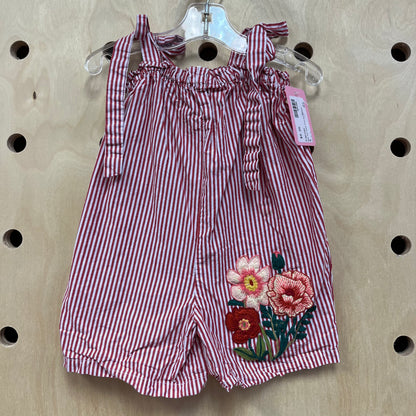 Red Striped Floral Romper