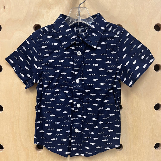 Navy Fish Button Up