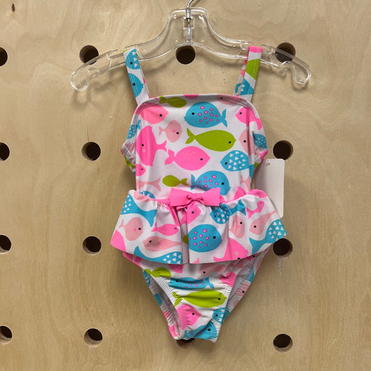 White + Colorful Fish Swimsuit