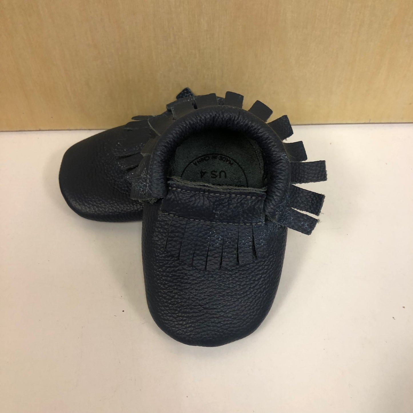 Navy Fringe Moccasins