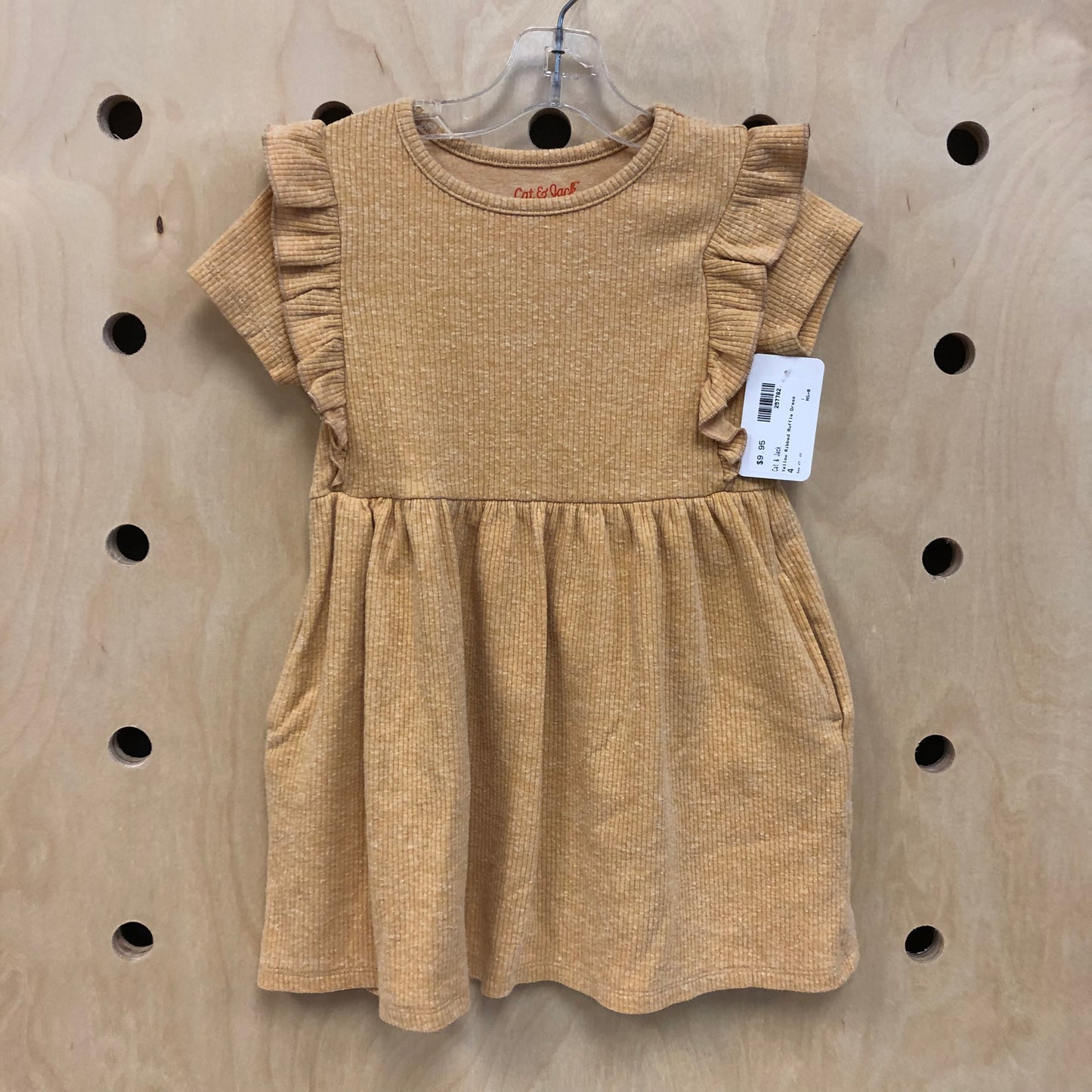 Yellow Ribbed Ruffle Dress
