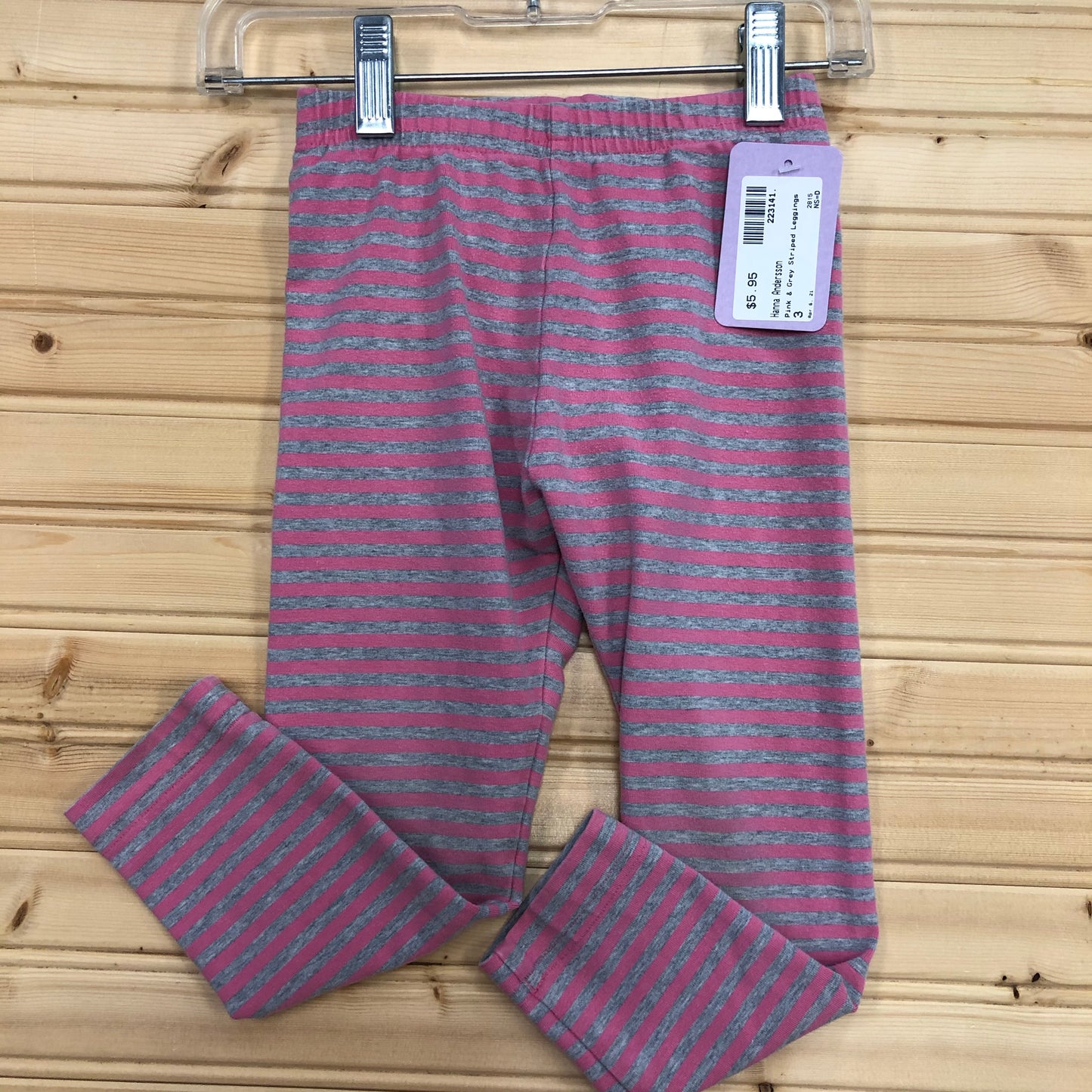 Pink & Grey Striped Leggings