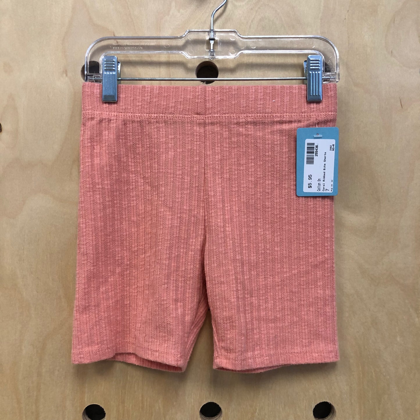 Coral Ribbed Biker Shorts