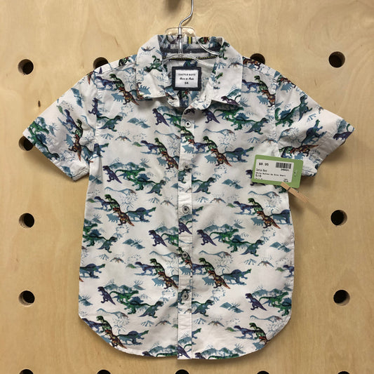 White Button Up Dino Shirt
