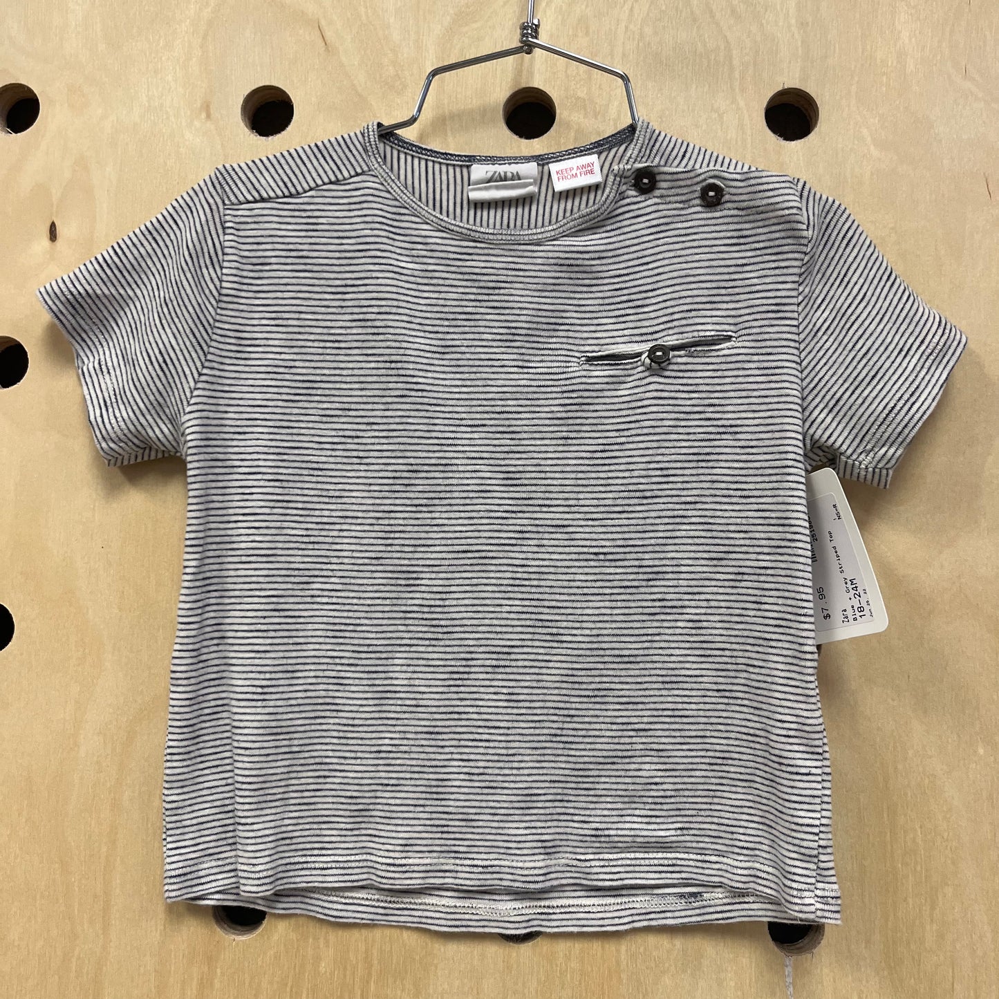 Blue + Grey Striped Top