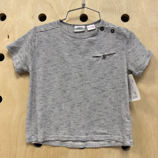 Blue + Grey Striped Top