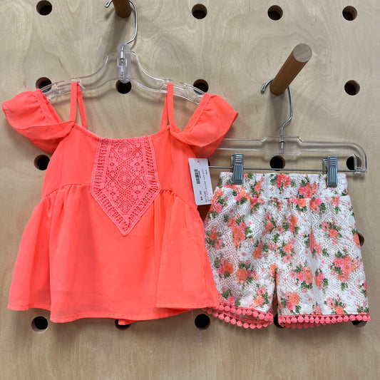 Coral Cold Shoulder Lace Outfit