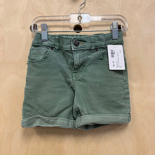 Green Cuffed Denim Shorts