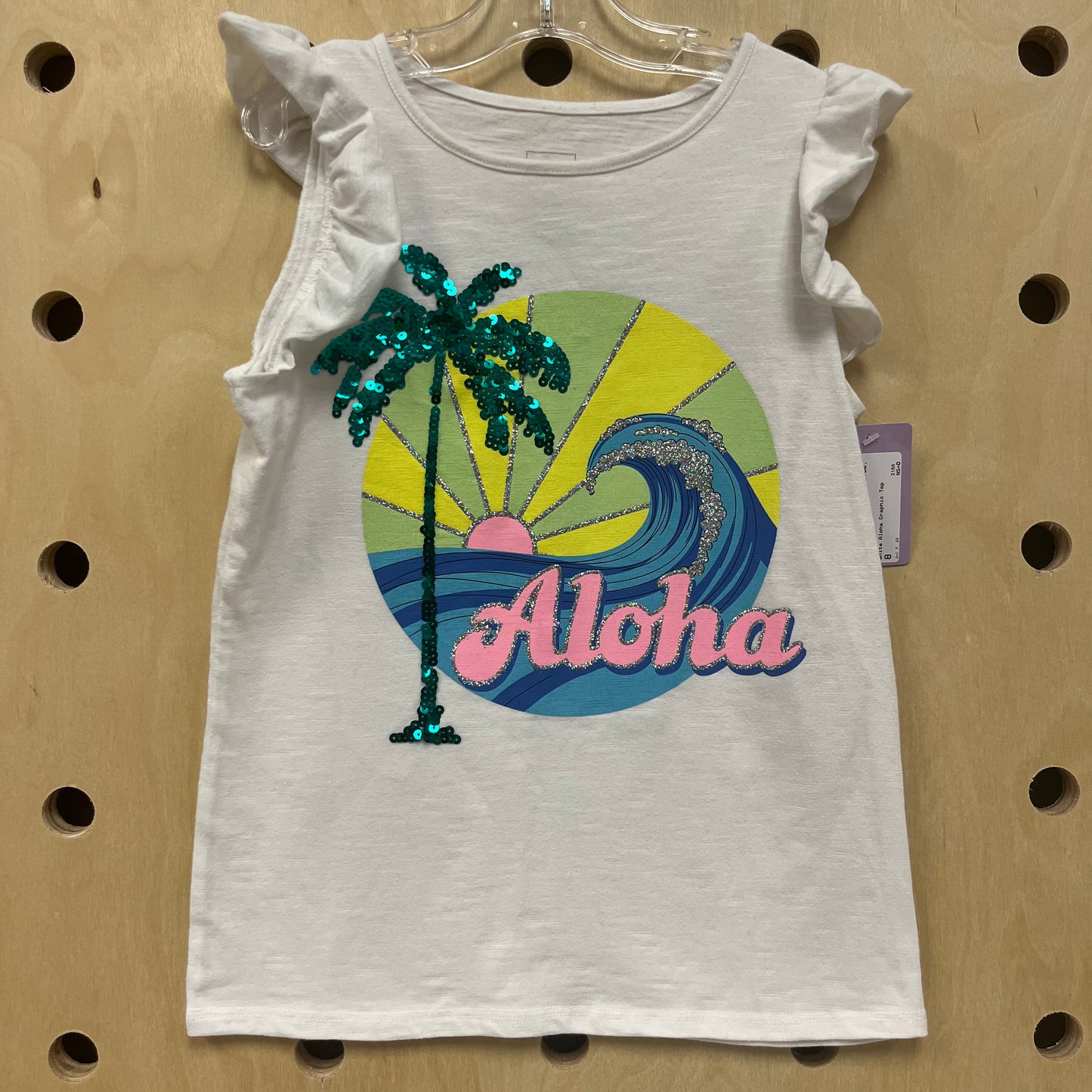 White Aloha Graphic Top