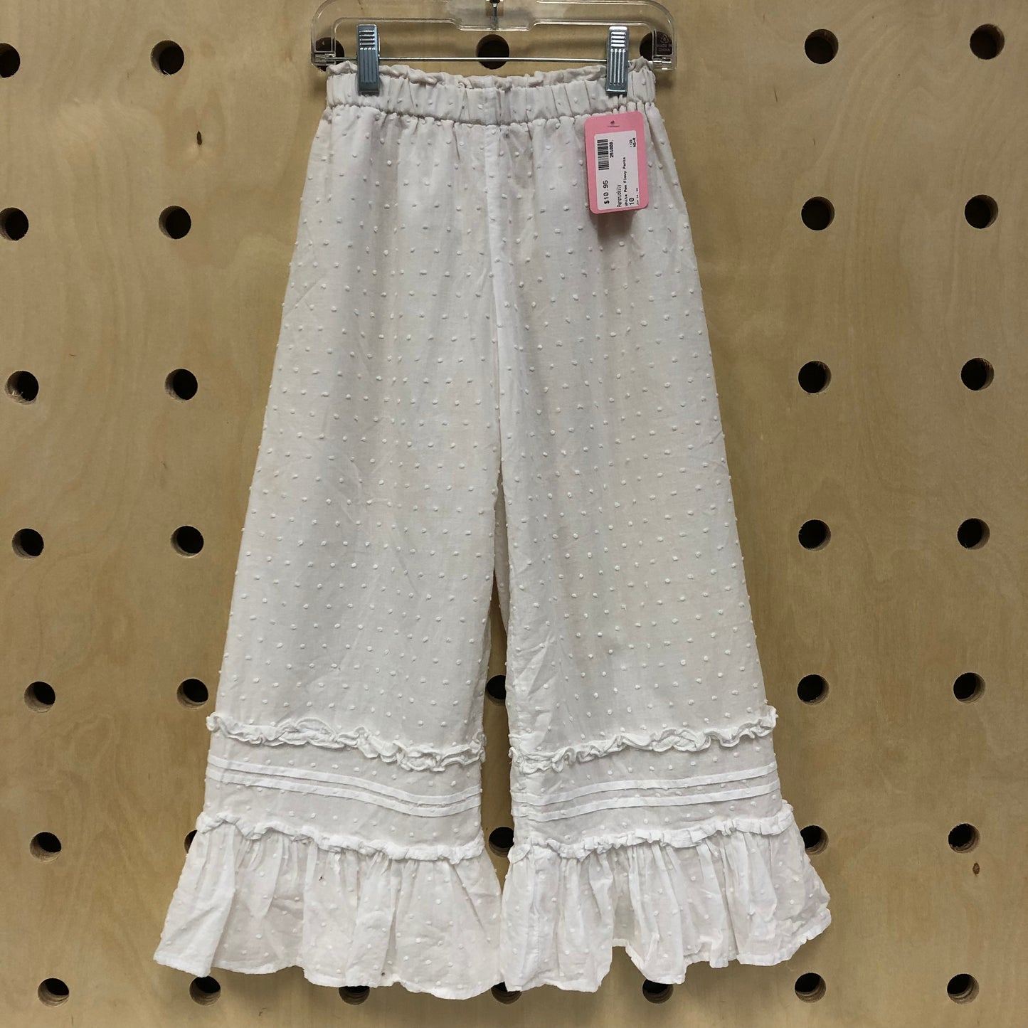 White Dotted Swiss Flowy Pants