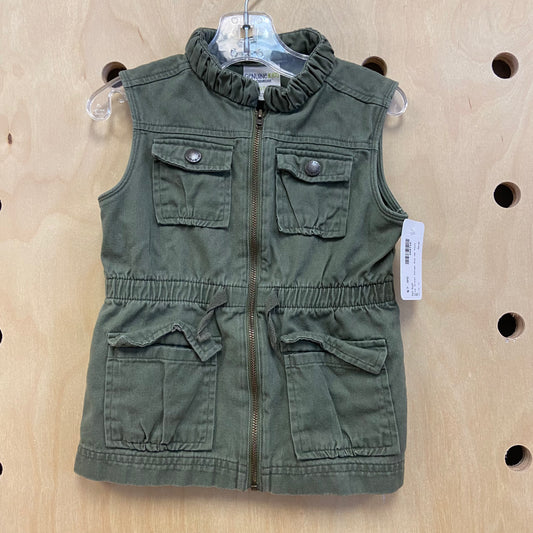 Army Green Cargo Zip Up Vest