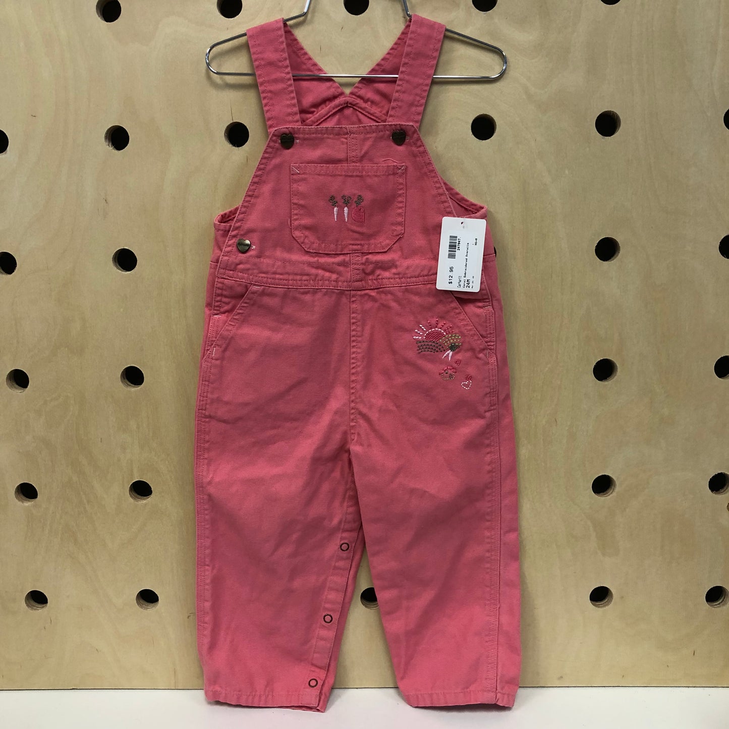 Coral Embroidered Overalls