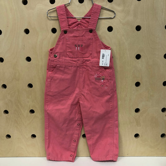 Coral Embroidered Overalls